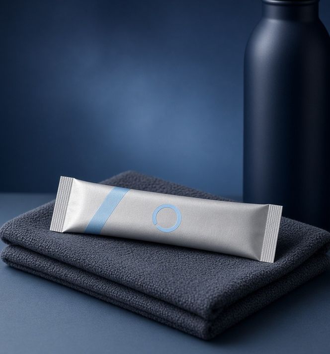 A Dusk sachet on a folded towel