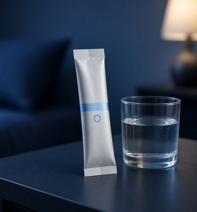A Nightfall sachet on a bedside table